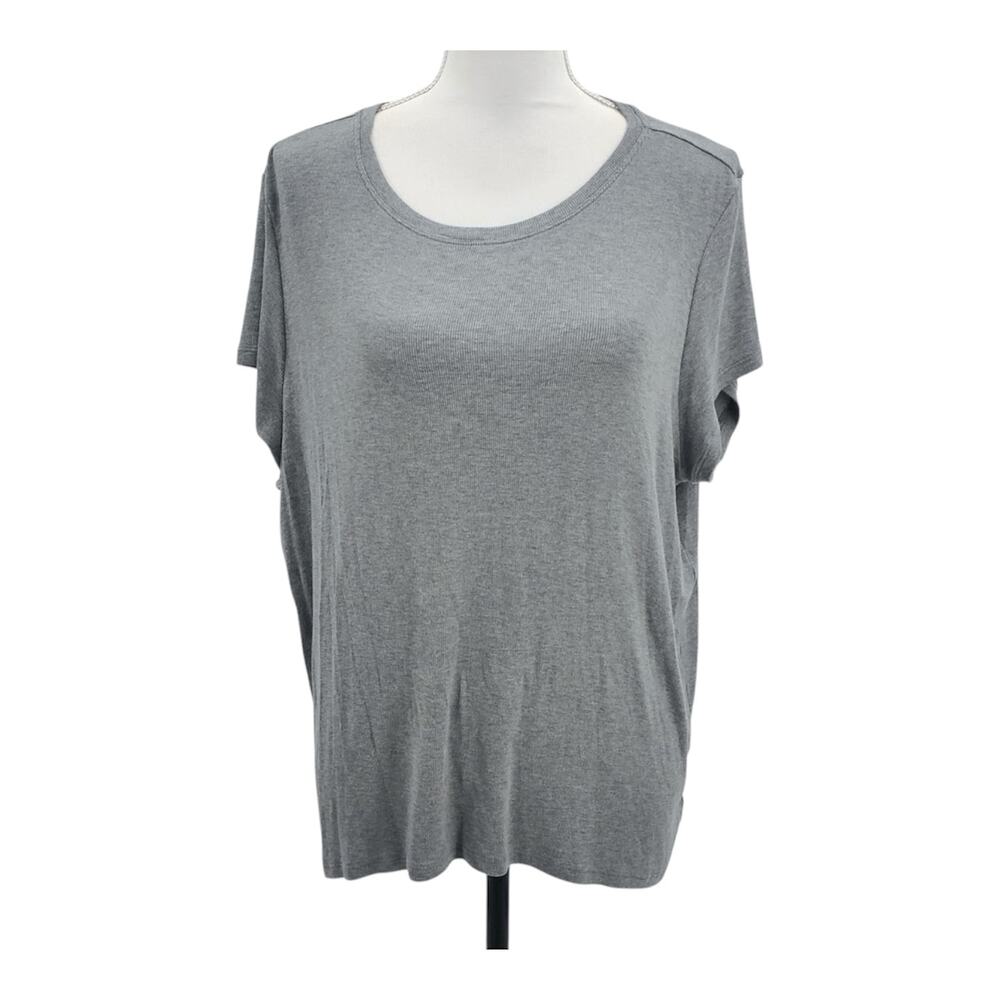 Athleta With Ease Rib Knit Tee Short Sleeve Gray Oversized Modal 850864 Large